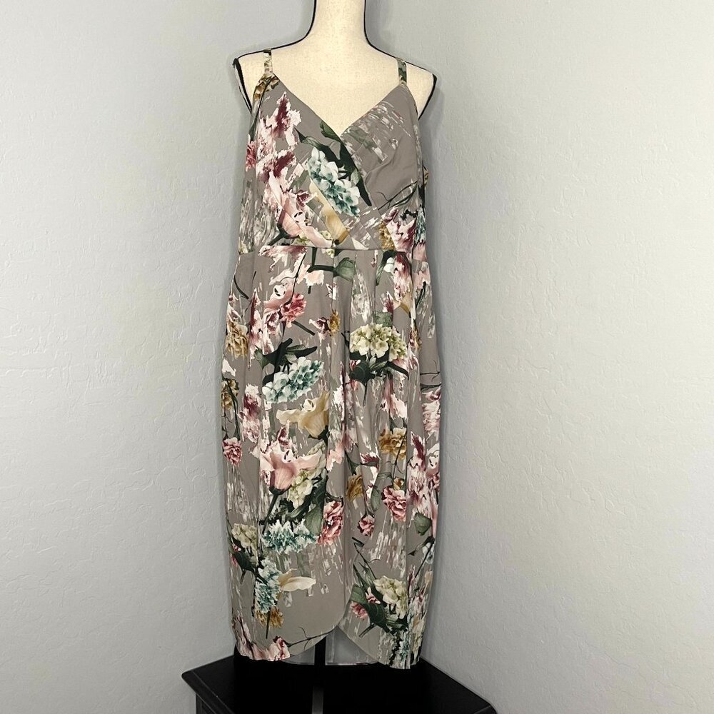 City Chic Elegant Floral Rose Faux Wrap Dress M 18
